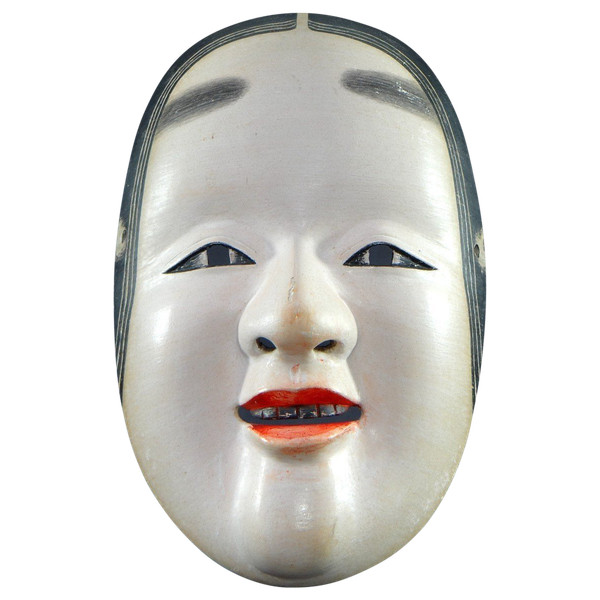 Japon, Début Du XXème Siècle, Masque De Théâtre Du Noh Personnage Ko-omote En Bois Polychrome. 