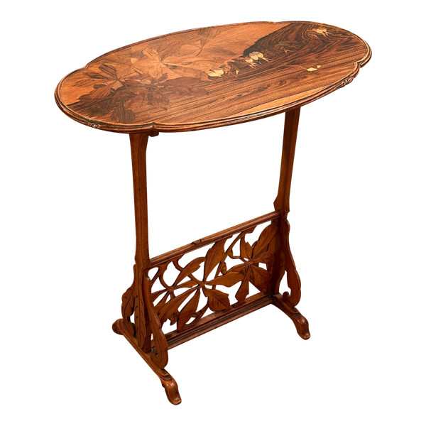 Emile Gallé, Raro tavolo con piedistallo Art Nouveau con rondini (1846 - 1904)