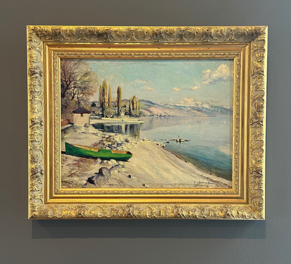 Paul Lépinard (1887-1963), Öl Auf Paneel Blick Auf Den See Signiert