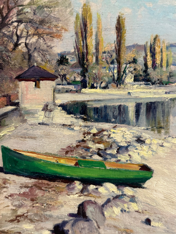 Paul Lépinard (1887-1963), Öl Auf Paneel Blick Auf Den See Signiert