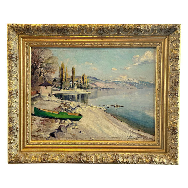 Paul Lépinard (1887-1963), Öl Auf Paneel Blick Auf Den See Signiert