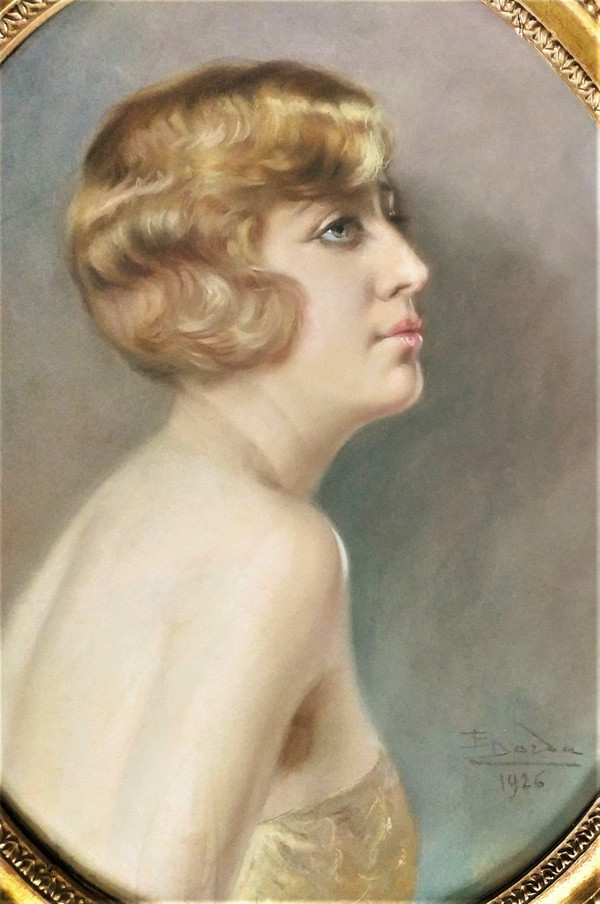 Portrait Of A Lady Pastel By Enrique Dorda Y Rodriguez Spanish Painter Art Deco 