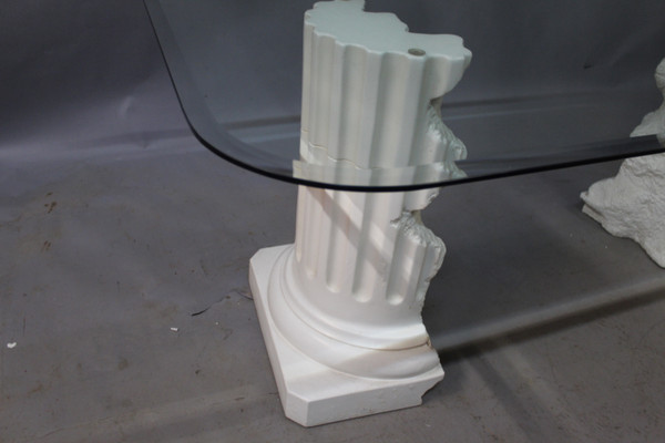 Table à Dessus Verre , Piètement Plâtre Signé Pacini 