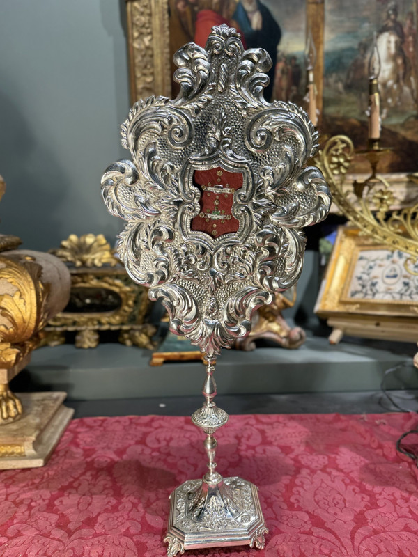 Reliquary Monstrance In Silvered And Repoussé Copper - Spain - 19th century