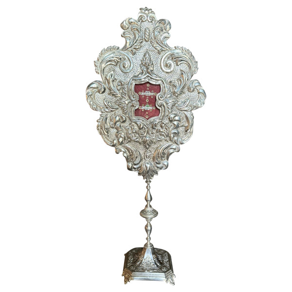 Reliquary Monstrance In Silvered And Repoussé Copper - Spain - 19th century