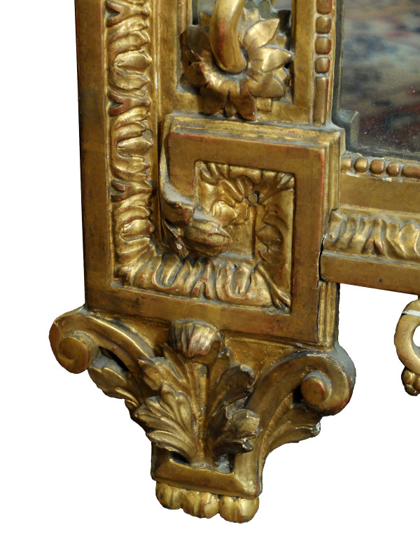 Important miroir d'époque Louis XVI en bois doré