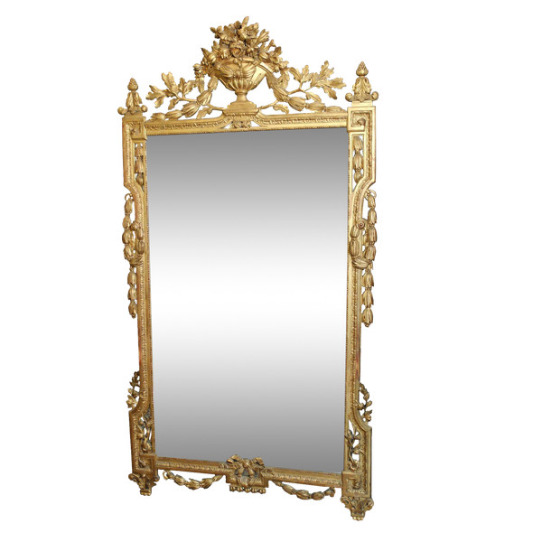 Important miroir d'époque Louis XVI en bois doré