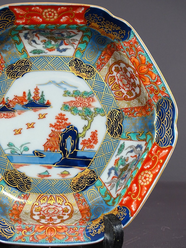 Japan, 1950s, Pair Of Hexagonal Porcelain Cups Decorated With Pagodas.