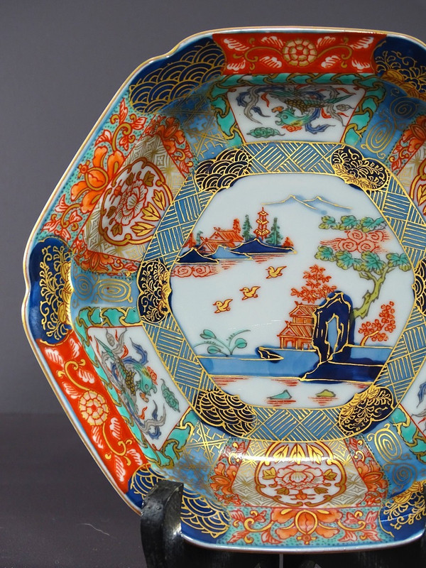 Japan, 1950s, Pair Of Hexagonal Porcelain Cups Decorated With Pagodas.