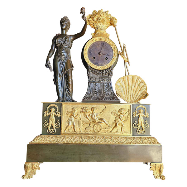 Empire Cérès à La Moisson Gilt & Antique Bronze Clock 50 cm high