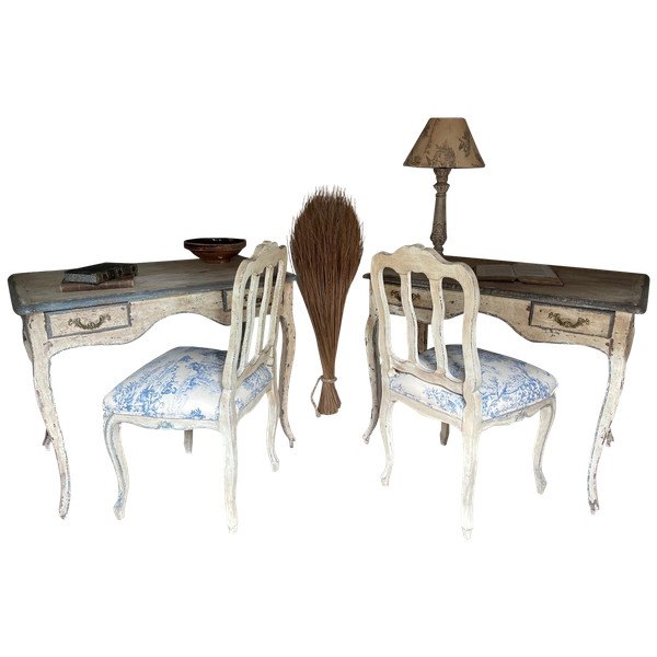 Table bureau ( paire) Louis XV 2 tiroirs datant de la fin du 19e siècle patine 