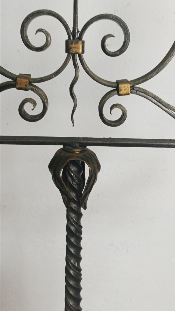 Lampada da terra in ferro battuto con 5 bracci 1940