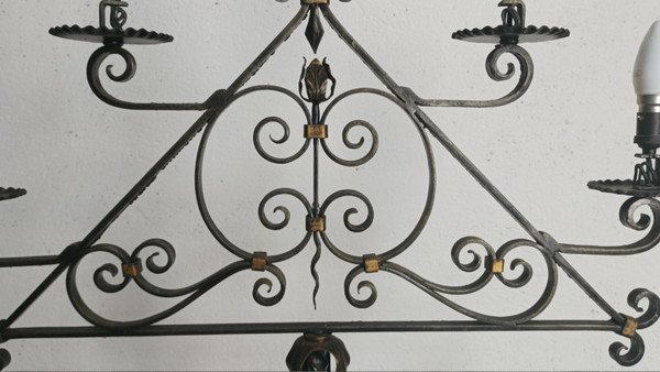 Lampada da terra in ferro battuto con 5 bracci 1940