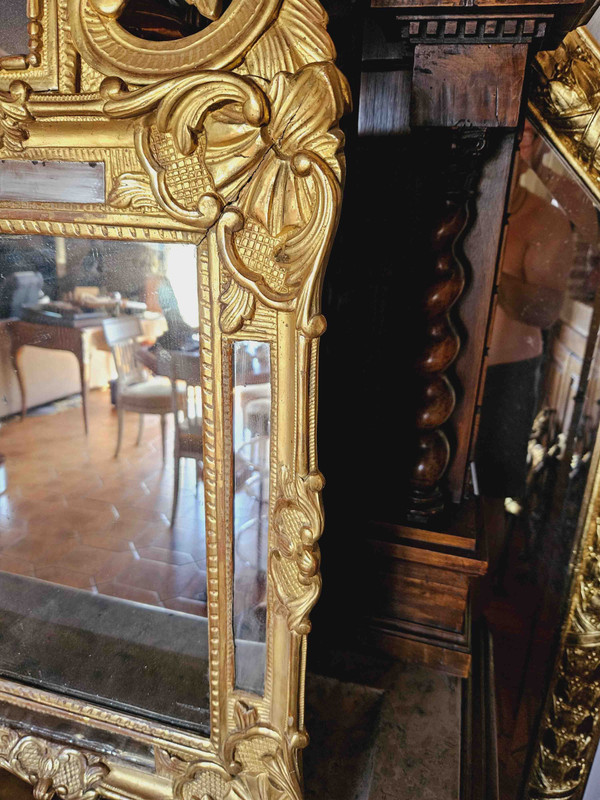 Miroir En Bois Doré à Parcloses époque XVIIIème 50x96 Cm