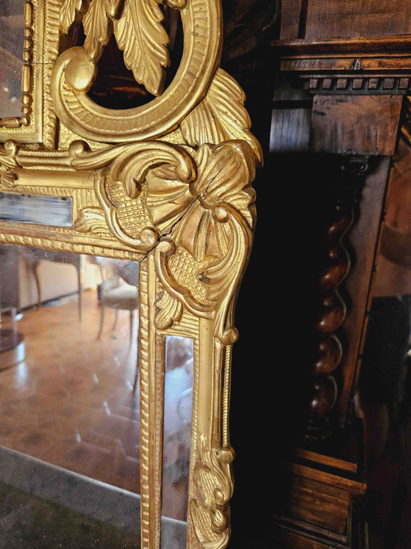 Miroir En Bois Doré à Parcloses époque XVIIIème 50x96 Cm