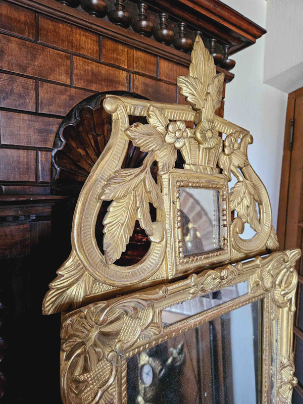 Miroir En Bois Doré à Parcloses époque XVIIIème 50x96 Cm