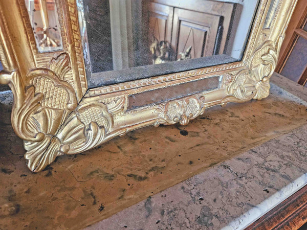 Miroir En Bois Doré à Parcloses époque XVIIIème 50x96 Cm