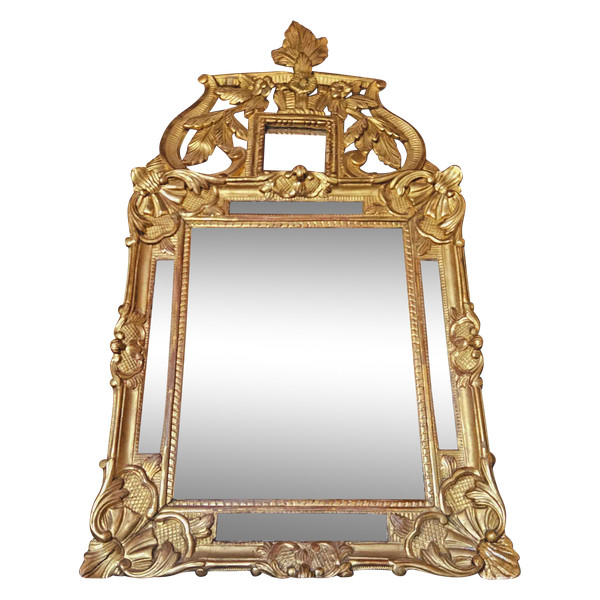 Miroir En Bois Doré à Parcloses époque XVIIIème 50x96 Cm