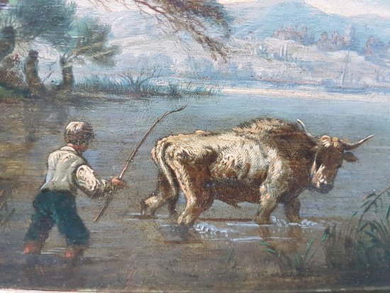 Johann Melchior ROOS (Attribué à) - Berger faisant traverser la rivière à un taureau