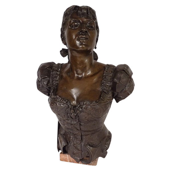 Scultura in bronzo Georges Van Der Straeten Busto di donna Belle Epoque Paris XIXè