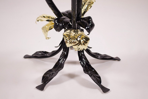 Grande lampada da terra XXL a forma di palma in nero e oro, Hans Kögl.