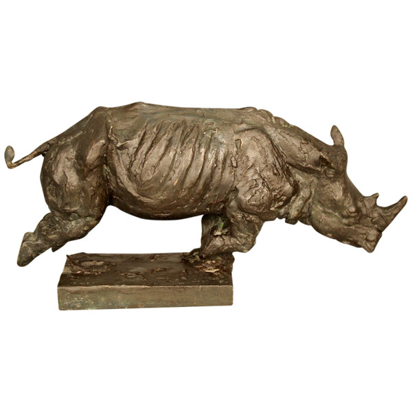Nashorn in Bronze, Unterschrift und Stempel des Gründers
