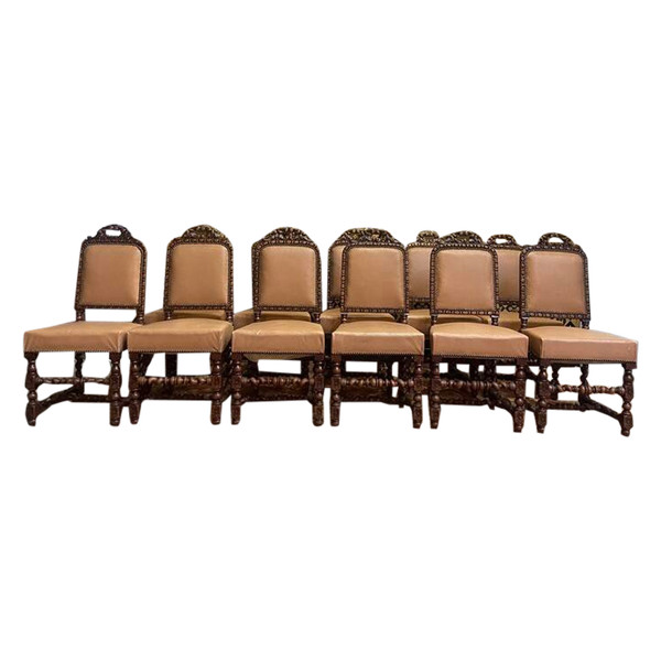 Set of 11 Louis XIII - Renaissance style chairs