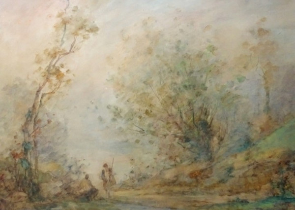 Gabriel GRIFFON (1866-1938) Large watercolor - Animated landscape