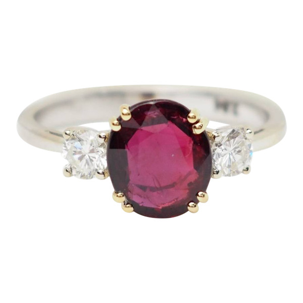 Bague en or bicolore, rubis naturel certifé et diamants