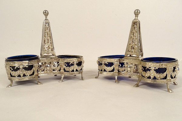 Pair of Louis XVI Silver Double Salt Cellars Farmers General Paris 1782 18th Century