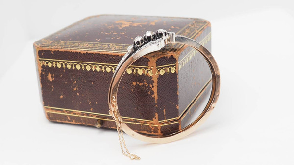 Antico bracciale del XIX secolo in oro rosa e argento con diamanti 