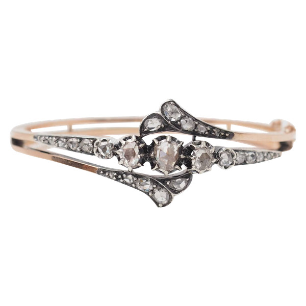 Antico bracciale del XIX secolo in oro rosa e argento con diamanti 