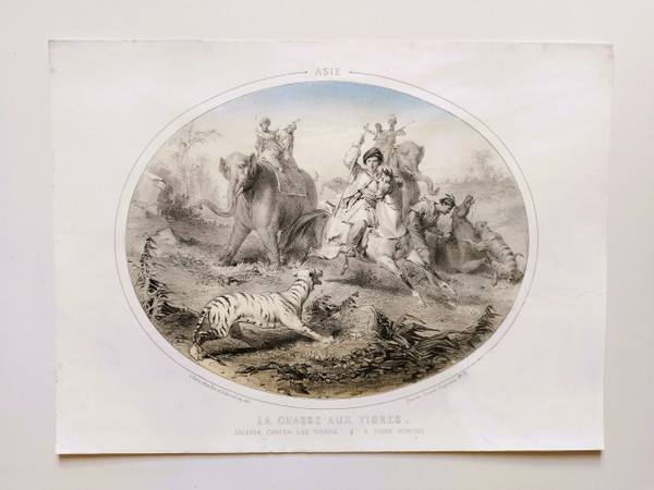 Hunting Horses Four Continents Lithographs Colors By Bès And Dubreuil 19th  C
