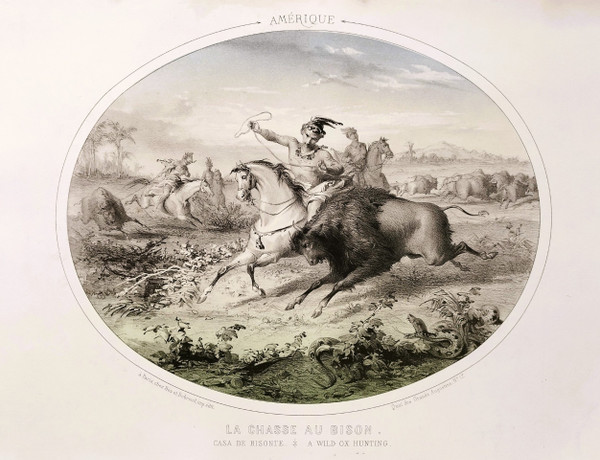 Hunting Horses Four Continents Lithographs Colors By Bès And Dubreuil 19th  C