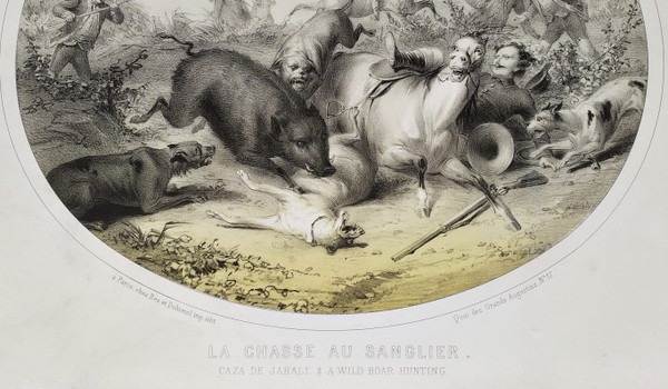 Hunting Horses Four Continents Lithographs Colors By Bès And Dubreuil 19th  C