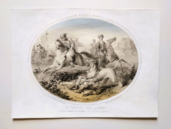 Hunting Horses Four Continents Lithographs Colors By Bès And Dubreuil 19th  C