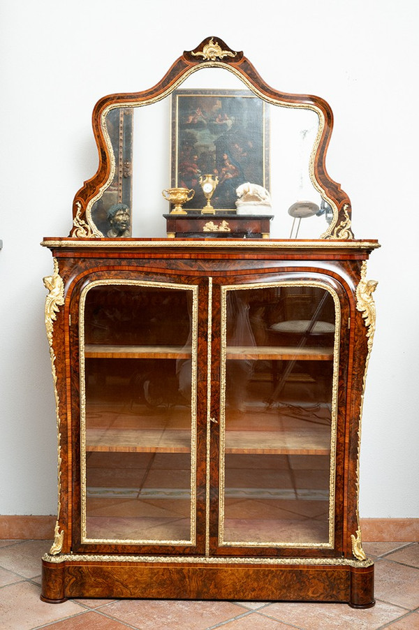 Vitrine Ancienne Victorienne En Noyer, Angleterre Du 19ème Siècle.