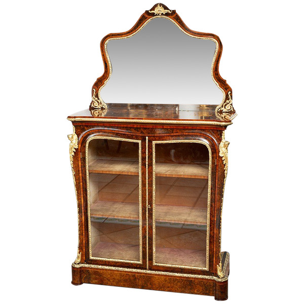 Vitrine Ancienne Victorienne En Noyer, Angleterre Du 19ème Siècle.