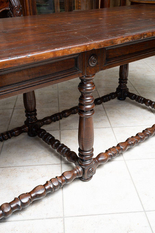 Table De Réfectoire Ancienne En Noyer Massif. Toscane (italy) Fin XVIIe Siècle.