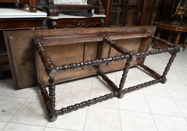 Table De Réfectoire Ancienne En Noyer Massif. Toscane (italy) Fin XVIIe Siècle.