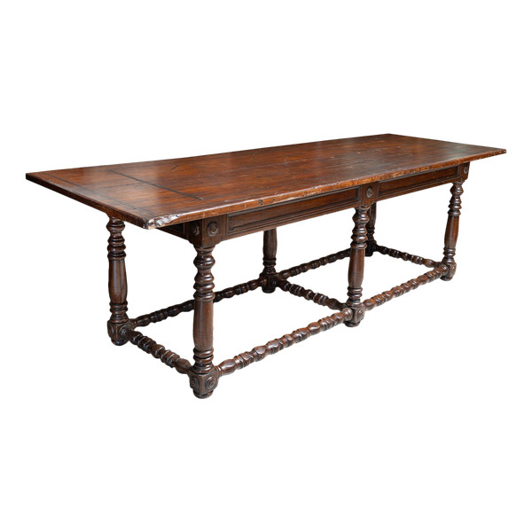 Table De Réfectoire Ancienne En Noyer Massif. Toscane (italy) Fin XVIIe Siècle.