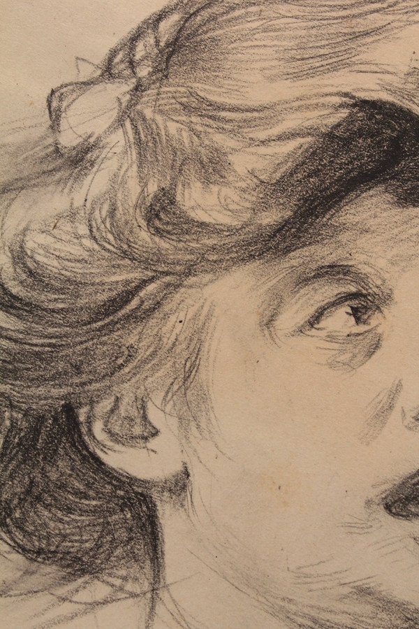 Disegno a carboncino con veduta rotonda 'La Surprise' Louis Malteste (1862-1928)