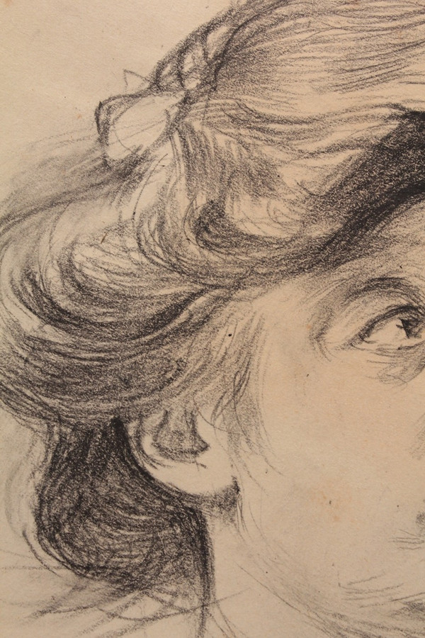 Disegno a carboncino con veduta rotonda 'La Surprise' Louis Malteste (1862-1928)