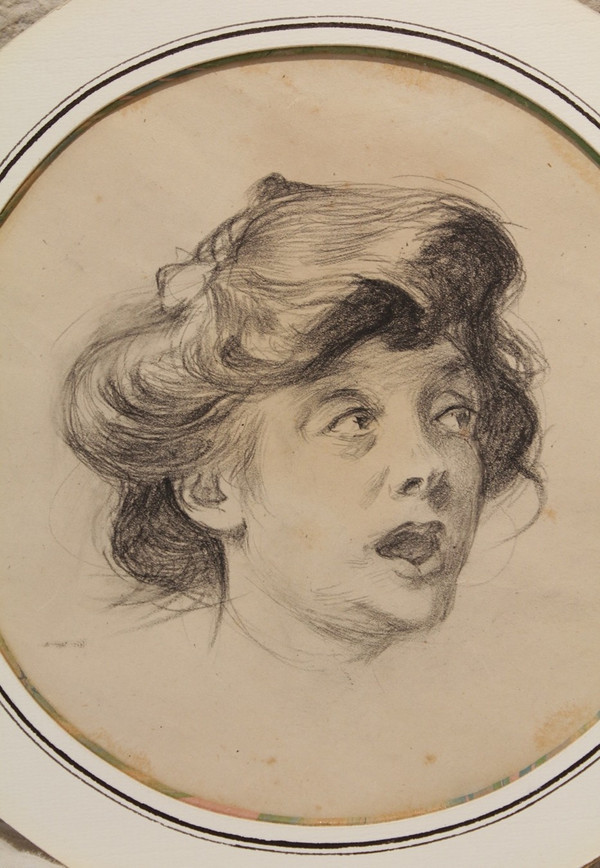 Disegno a carboncino con veduta rotonda 'La Surprise' Louis Malteste (1862-1928)