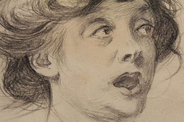 Disegno a carboncino con veduta rotonda 'La Surprise' Louis Malteste (1862-1928)