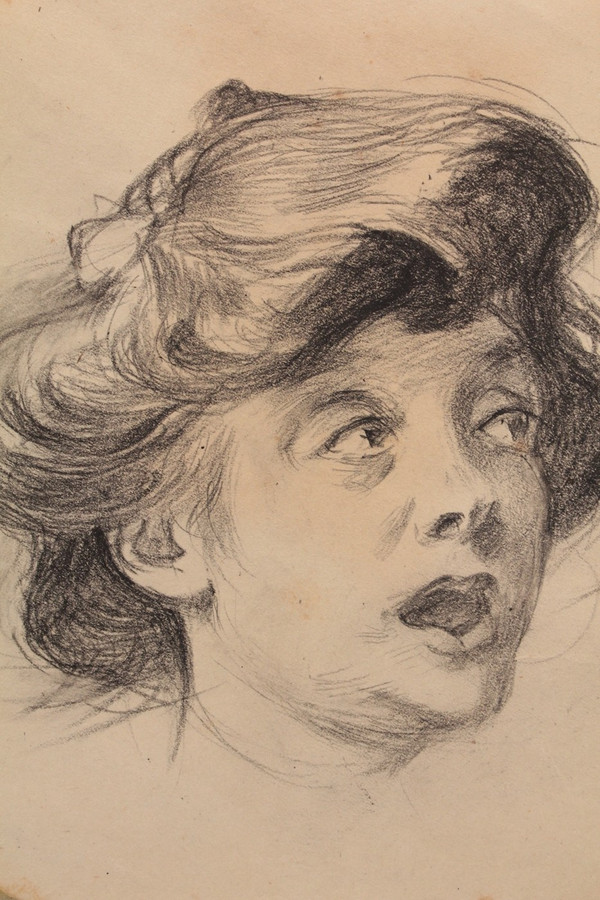 Disegno a carboncino con veduta rotonda 'La Surprise' Louis Malteste (1862-1928)