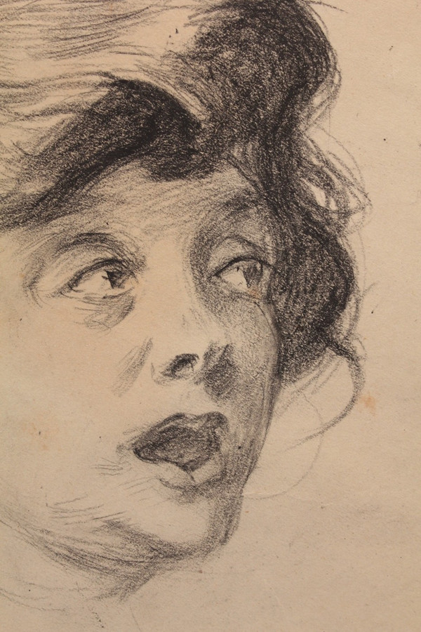 Disegno a carboncino con veduta rotonda 'La Surprise' Louis Malteste (1862-1928)