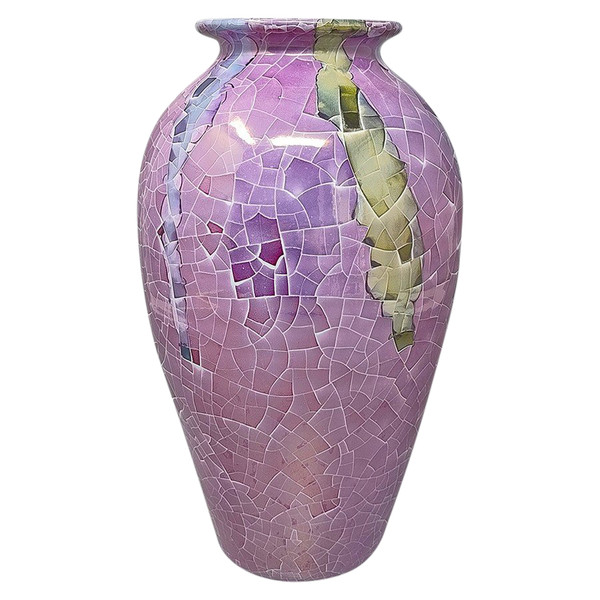 1960s Astonishing Giuseppe Locci Polycrome Craquelé Vase in Sardinian Ceramic. Made in Italy
