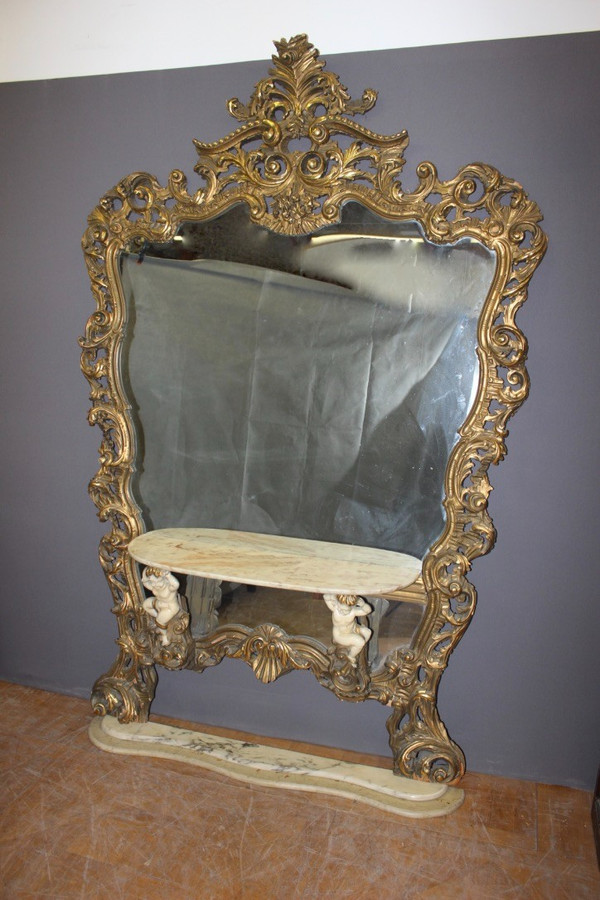 Very Large Italian Rococo Mirror and Console Circa 1950