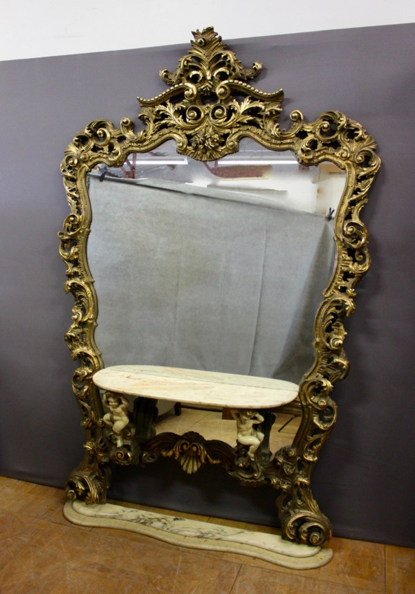 Very Large Italian Rococo Mirror and Console Circa 1950